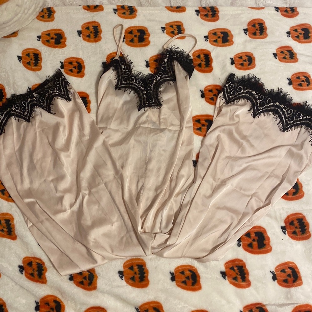 Silk wide leg jumpsuit with lace detailing
